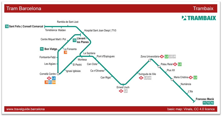 Plan des lignes de tramway de Trambaix