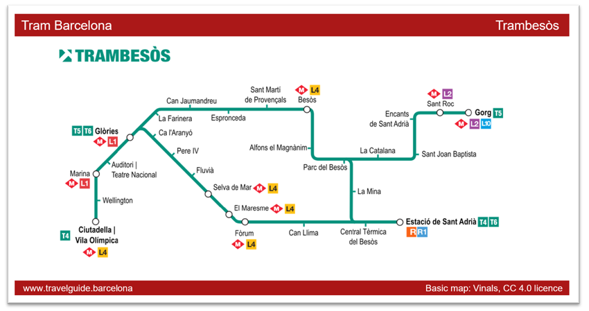 Carte des lignes de tramway Trambesos